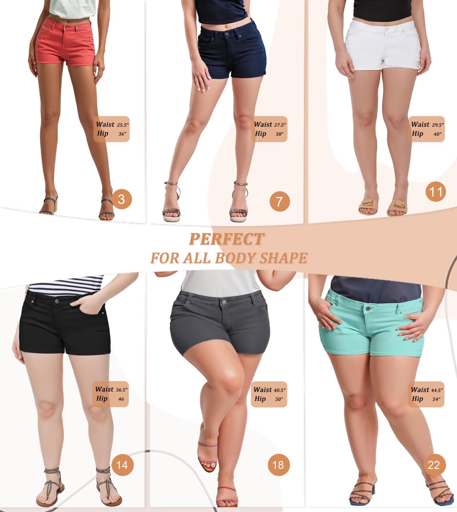 Hybrid & Company Womens Super Comfy 3 inch Inseam Butt Lifting Stretch Twill/Denim Shorts - Image 7